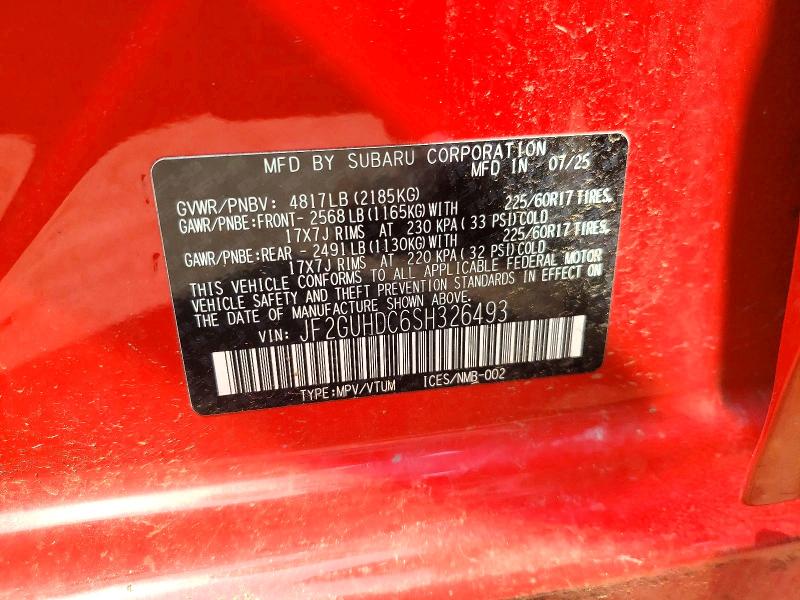 62401986 :رقم المزاد ، JF2GUHDC6SH326493 vin ، 2025 Subaru Crosstrek مزاد بيع