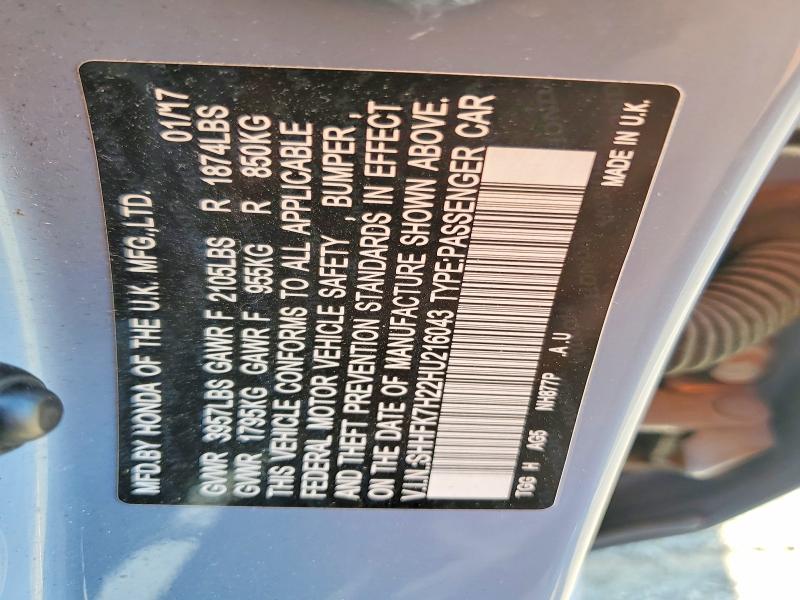 60747486 :رقم المزاد ، SHHFK7H22HU216043 vin ، 2017 Honda Civic مزاد بيع