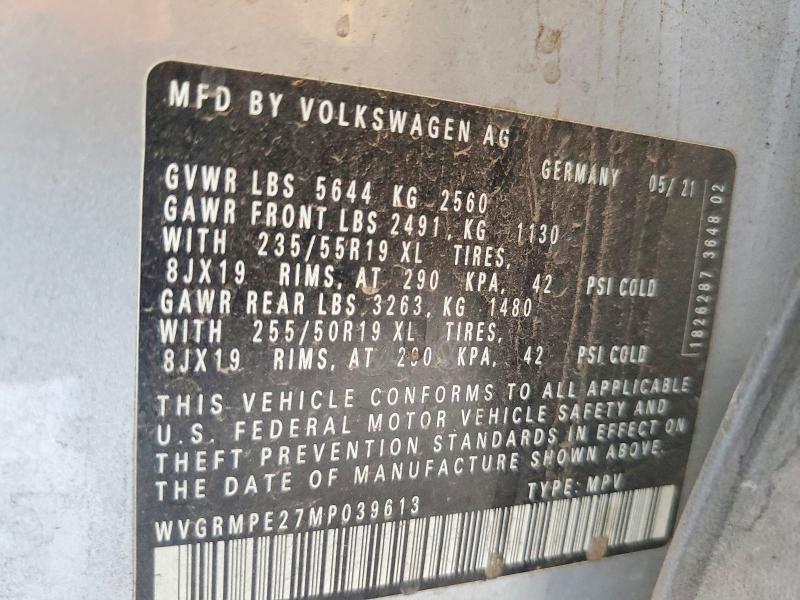 2021 Volkswagen Id.4 მანქანა იყიდება აუქციონზე, vin: WVGRMPE27MP039613, აუქციონის ნომერი: 59718276