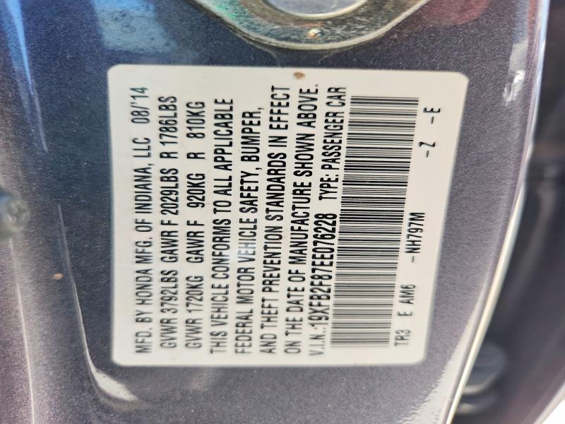 62037196 :رقم المزاد ، 19XFB2F87EE076228 vin ، 2014 Honda Civic مزاد بيع