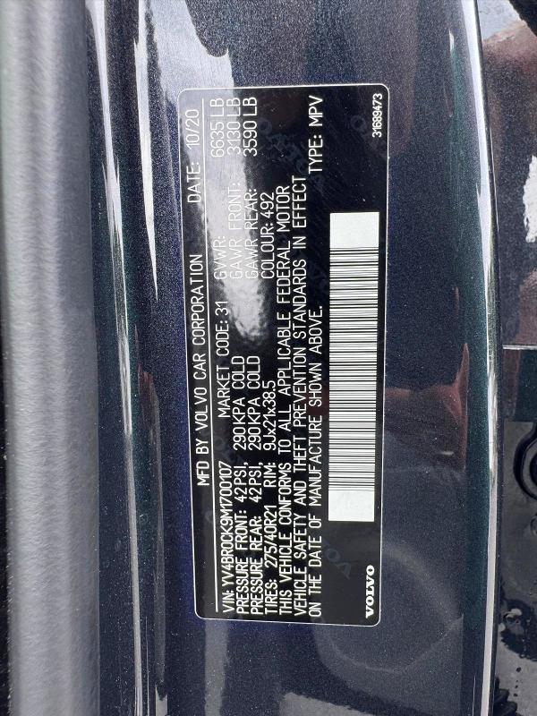Aukcja sprzedaży 2021 Volvo Xc90, vin: YV4BR0CK9M1700107, numer aukcji: 60407086