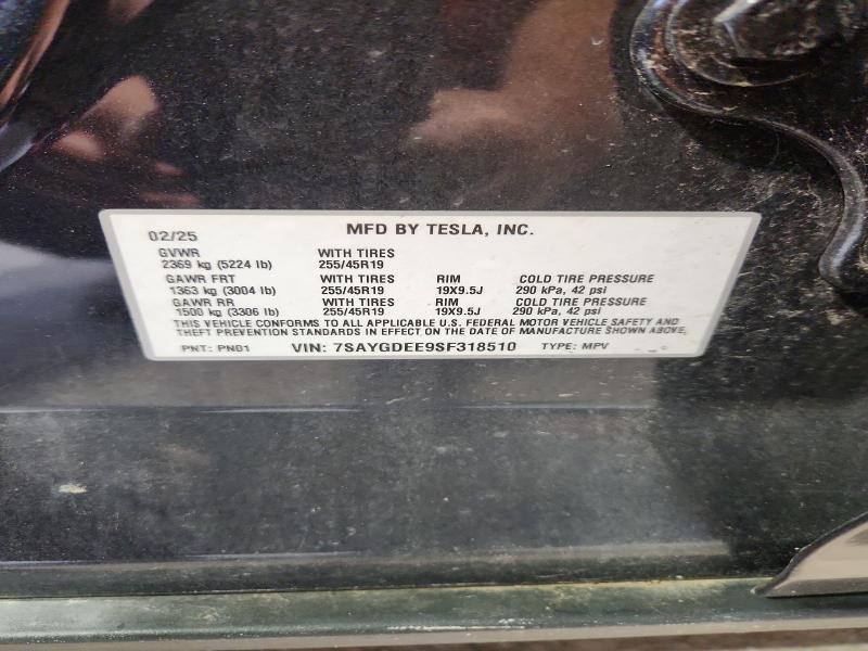 59997956 :رقم المزاد ، 7SAYGDEE9SF318510 vin ، 2025 Tesla Model Y مزاد بيع