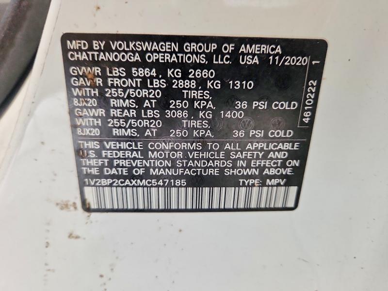 Продаж на аукціоні авто 2021 Volkswagen Atlas, vin: 1V2BP2CAXMC547185, номер лоту: 62562486