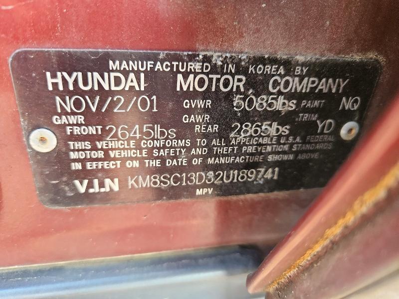 Aukcja sprzedaży 2002 Hyundai Santa Fegl, vin: KM8SC13D32U189741, numer aukcji: 62018526