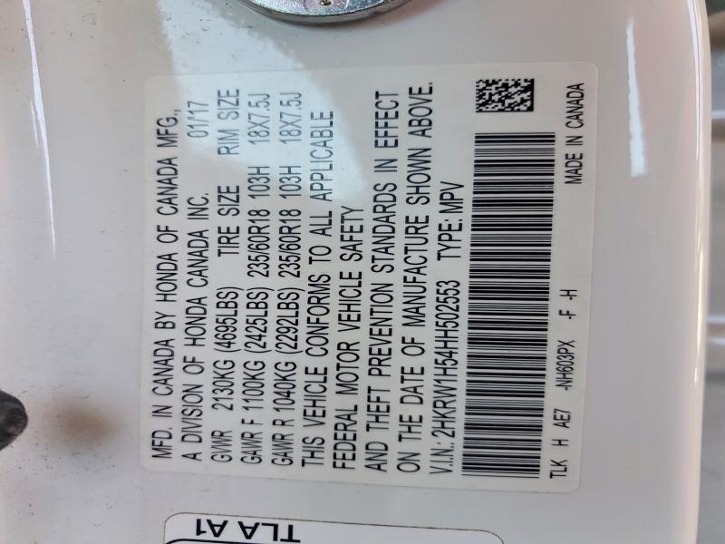 60857306 :رقم المزاد ، 2HKRW1H54HH502553 vin ، 2017 Honda Cr-v مزاد بيع