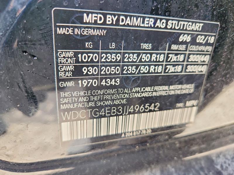 Aukcja sprzedaży 2018 Mercedes-benz Gla, vin: WDCTG4EB3JJ496542, numer aukcji: 60131556
