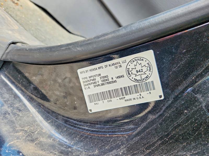 Aukcja sprzedaży 2007 Honda Odyssey, vin: 5FNRL38677B503545, numer aukcji: 63024056