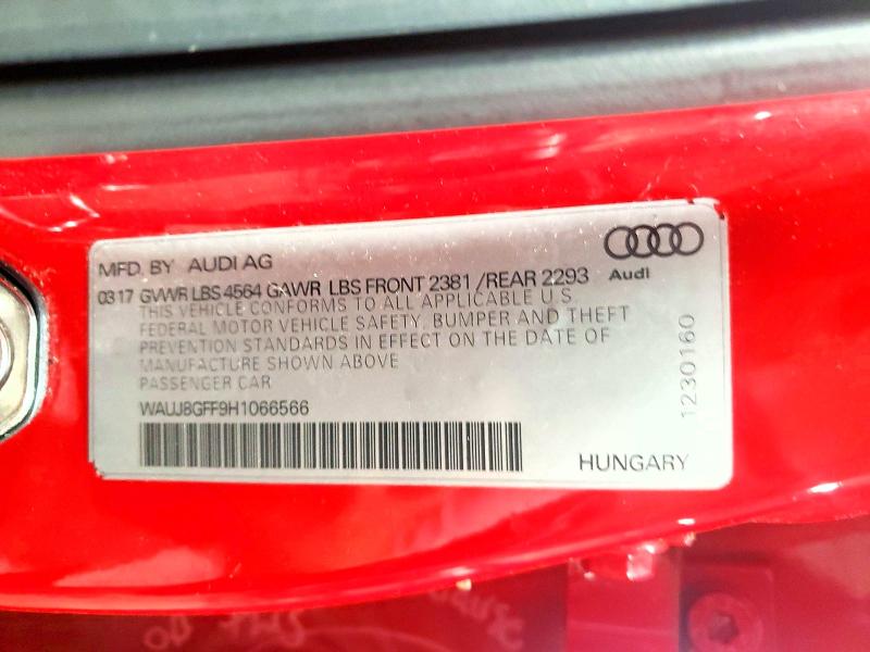 60226116 :رقم المزاد ، WAUJ8GFF9H1066566 vin ، 2017 Audi A3 مزاد بيع