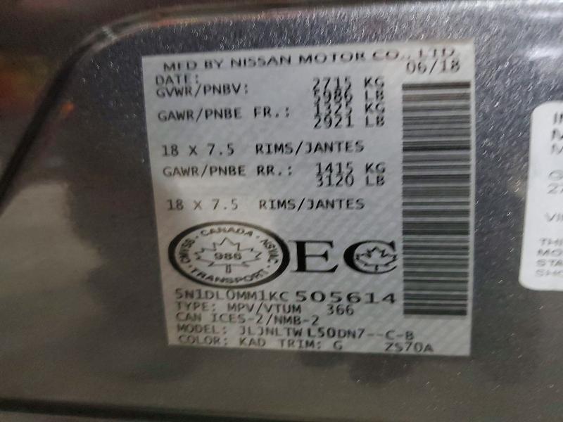 Aukcja sprzedaży 2019 Infiniti Qx60, vin: 5N1DL0MM1KC505614, numer aukcji: 61249276