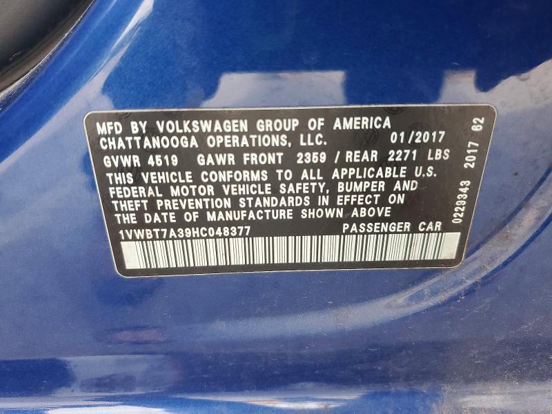 Продаж на аукціоні авто 2017 Volkswagen Passat, vin: 1VWBT7A39HC048377, номер лоту: 60357806