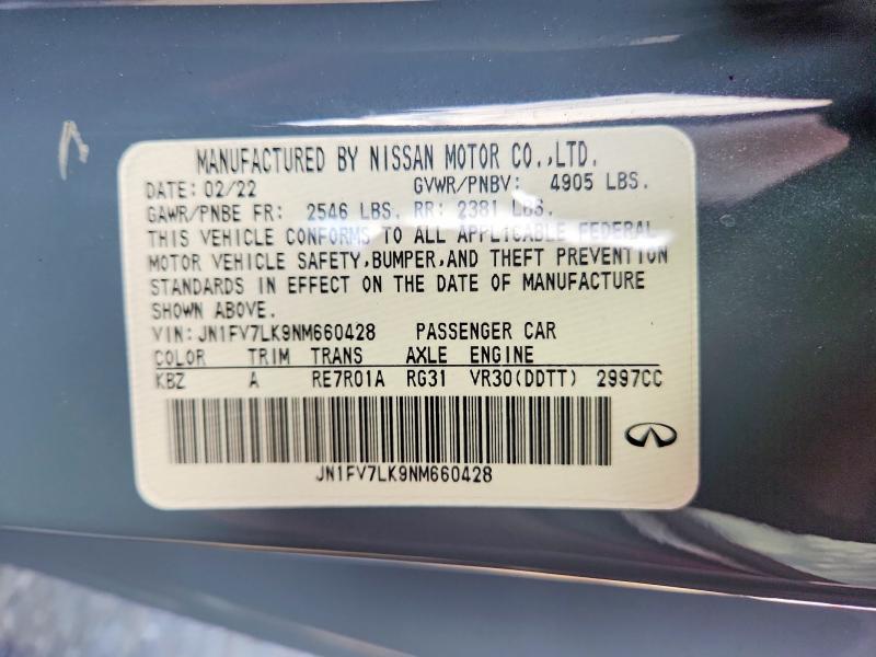 Aukcja sprzedaży 2022 Infiniti Q60, vin: JN1FV7LK9NM660428, numer aukcji: 61185076