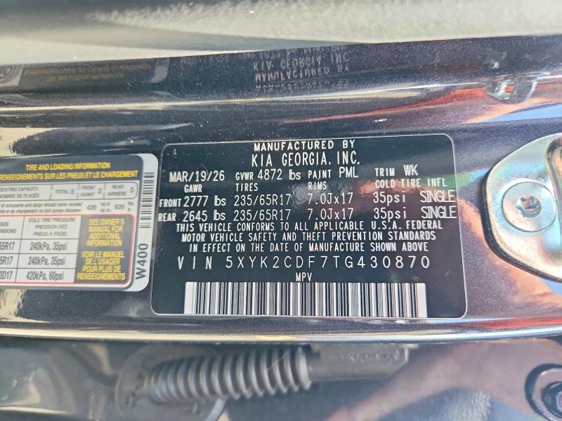 2026 Kia Sportage მანქანა იყიდება აუქციონზე, vin: 5XYK2CDF7TG430870, აუქციონის ნომერი: 62380896