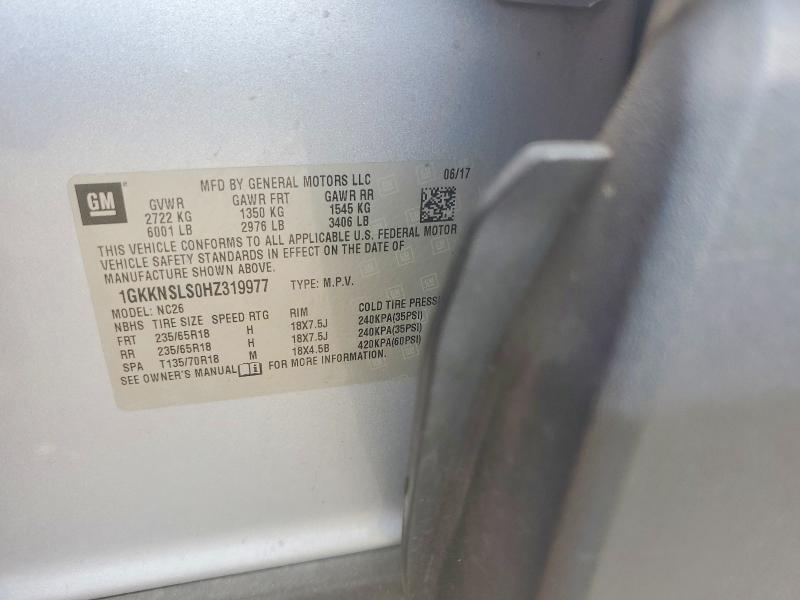 62160036 :رقم المزاد ، 1GKKNSLS0HZ319977 vin ، 2017 Gmc Acadia مزاد بيع