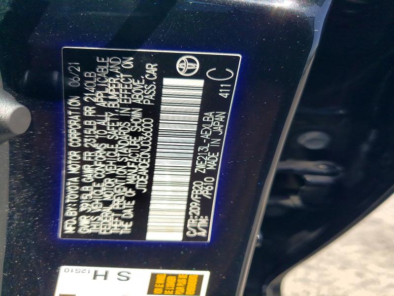 Продаж на аукціоні авто 2022 Toyota Corolla, vin: JTDEAMDE0NJ036000, номер лоту: 60397386