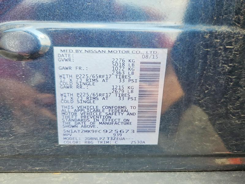 Продаж на аукціоні авто 2015 Nissan Rogue, vin: 5N1AT2MK9FC925673, номер лоту: 62168596