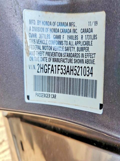 59780706 :رقم المزاد ، 2HGFA1F53AH521034 vin ، 2010 Honda Civic مزاد بيع