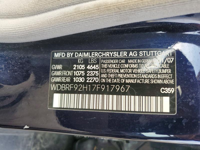 62447646 :رقم المزاد ، WDBRF92H17F917967 vin ، 2007 Mercedes-benz C مزاد بيع