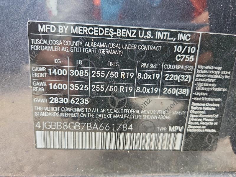 60841826 :رقم المزاد ، 4JGBB8GB7BA661784 vin ، 2011 Mercedes-benz Ml مزاد بيع