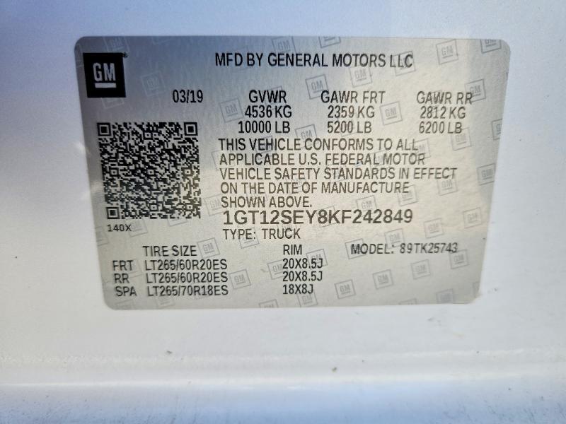 Продажа на аукционе авто 2019 Gmc Sierra, vin: 1GT12SEY8KF242849, номер лота: 60009496