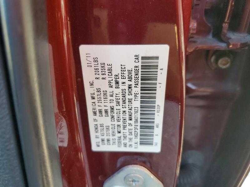 Aukcja sprzedaży 2011 Honda Accord, vin: 1HGCP3F81BA017623, numer aukcji: 58993886
