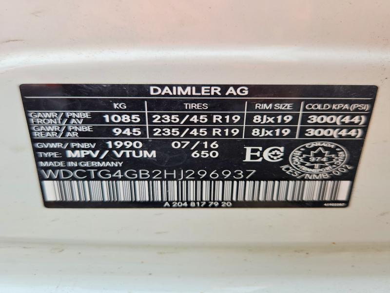61802006 :رقم المزاد ، WDCTG4GB2HJ296937 vin ، 2017 Mercedes-benz Gla مزاد بيع