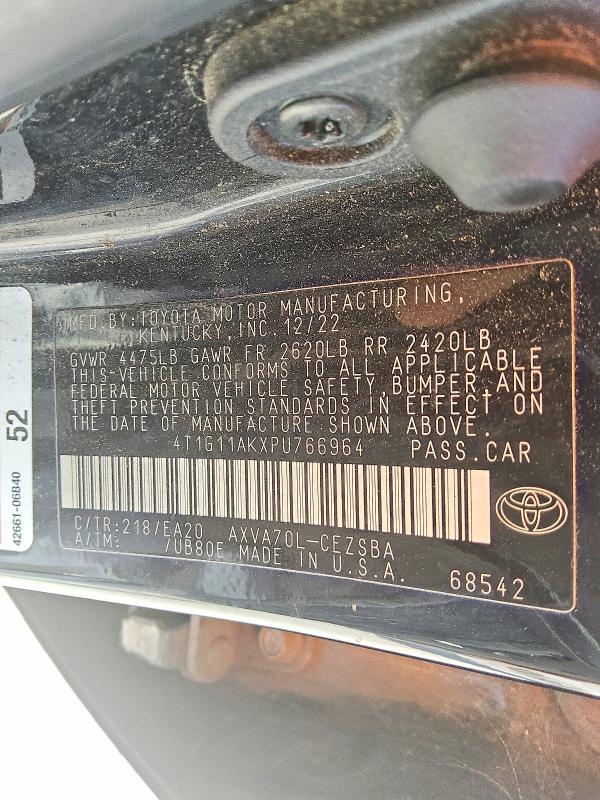 2023 Toyota Camry მანქანა იყიდება აუქციონზე, vin: 4T1G11AKXPU766964, აუქციონის ნომერი: 60962266