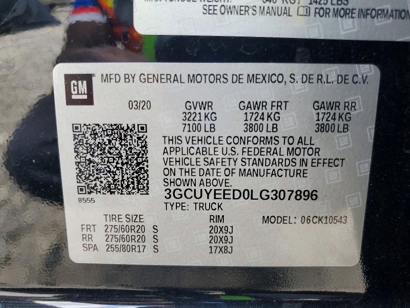 Продажа на аукционе авто 2020 Chevrolet Silverado, vin: 3GCUYEED0LG307896, номер лота: 61397006