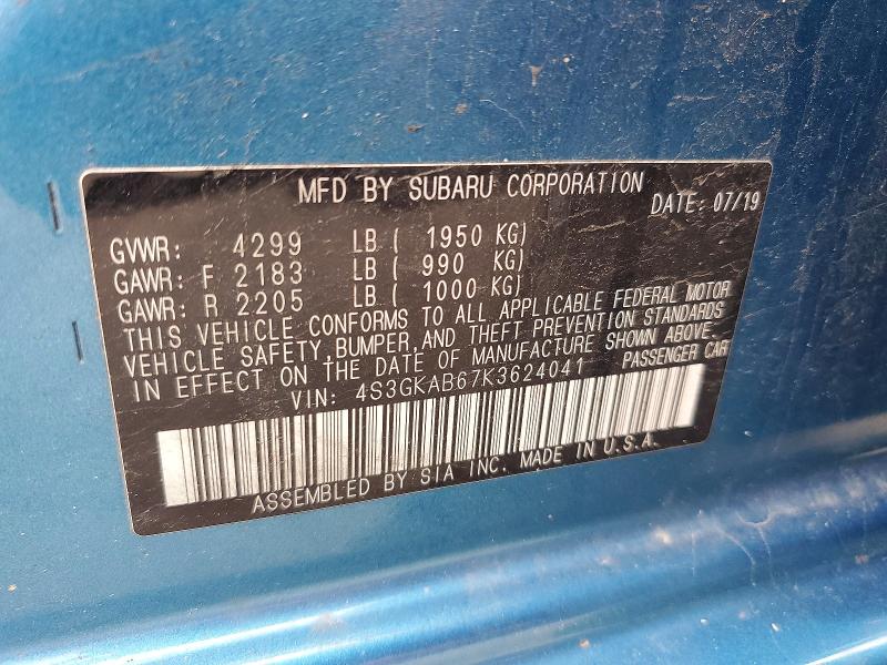 Aukcja sprzedaży 2019 Subaru Impreza, vin: 4S3GKAB67K3624041, numer aukcji: 60852446