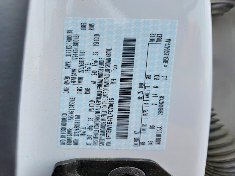 Aukcja sprzedaży 2020 Ford F150, vin: 1FTEW1E47LFC79616, numer aukcji: 62487866