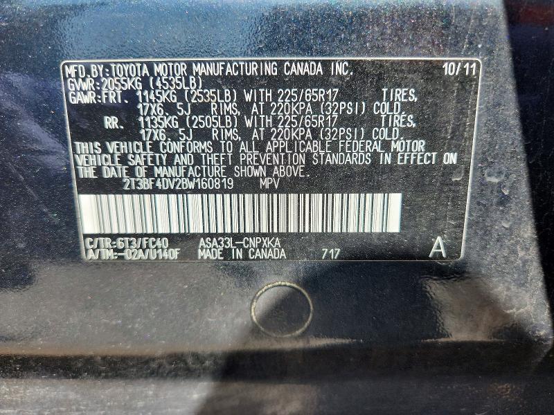 Aukcja sprzedaży 2011 Toyota Rav4, vin: 2T3BF4DV2BW160819, numer aukcji: 58620216