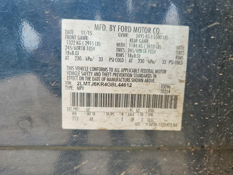62156136 :رقم المزاد ، 2LMTJ6KR4GBL44612 vin ، 2016 Lincoln Mkx مزاد بيع