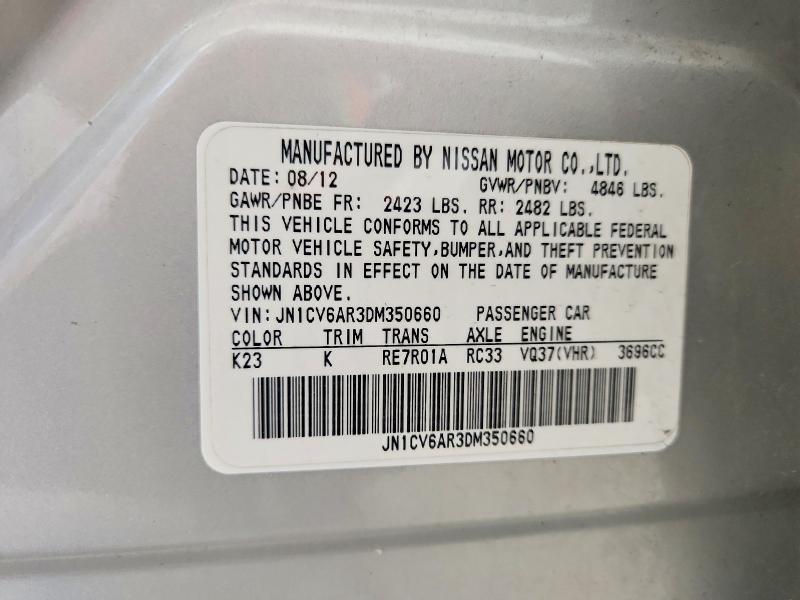 61385286 :رقم المزاد ، JN1CV6AR3DM350660 vin ، 2013 Infiniti G37 Sedan مزاد بيع
