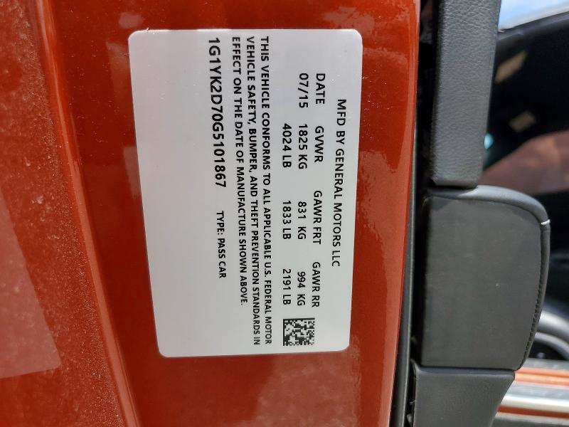 Продаж на аукціоні авто 2016 Chevrolet Corvette, vin: 1G1YK2D70G5101867, номер лоту: 60982536