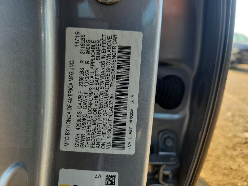 Продаж на аукціоні авто 2020 Honda Accord, vin: 1HGCV1F10LA037697, номер лоту: 61003886