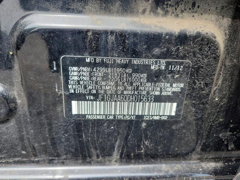 Продаж на аукціоні авто 2013 Subaru Impreza, vin: JF1GJAA60DH015633, номер лоту: 62034466