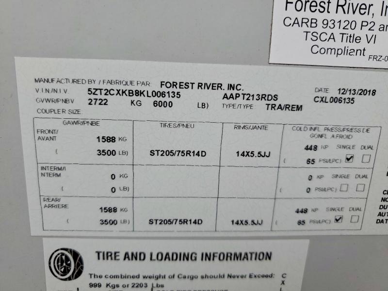 57539336 :رقم المزاد ، 5ZT2CXKB8KL006135 vin ، 2019 Forester Recreational Vehicle (rv) مزاد بيع