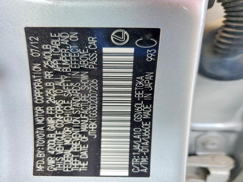 60151066 :رقم المزاد ، JTHBK1GG3D2007206 vin ، 2013 Lexus Es مزاد بيع