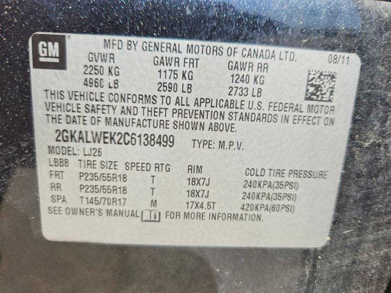 62587206 :رقم المزاد ، 2GKALWEK2C6138499 vin ، 2012 Gmc Terrain مزاد بيع