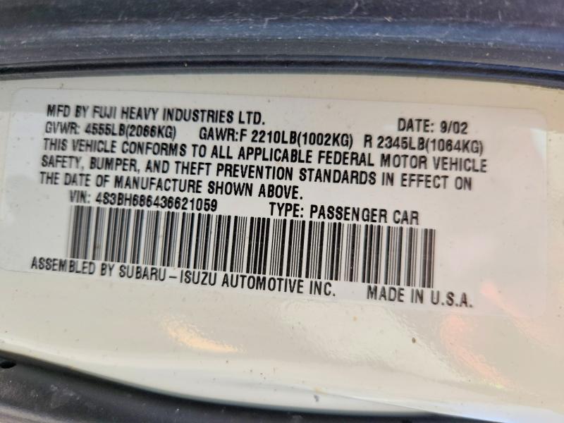 2003 Subaru Legacy მანქანა იყიდება აუქციონზე, vin: 4S3BH686436621059, აუქციონის ნომერი: 60984186