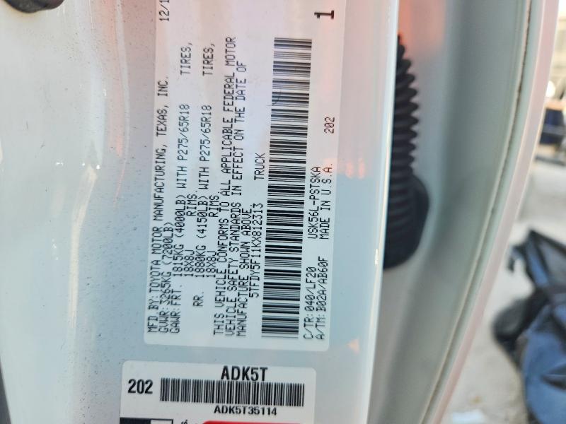 Продаж на аукціоні авто 2019 Toyota Tundra, vin: 5TFDY5F11KX812313, номер лоту: 61146106