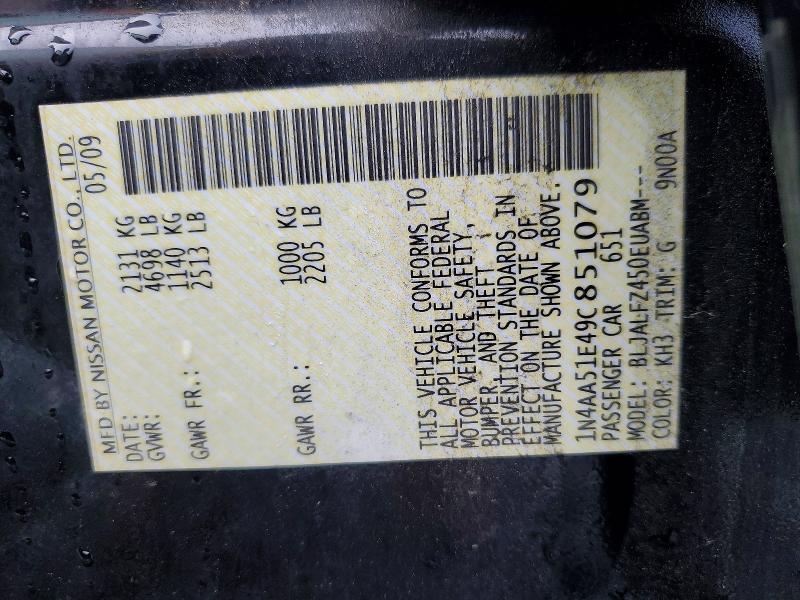 Продаж на аукціоні авто 2009 Nissan Maxima, vin: 1N4AA51E49C851079, номер лоту: 62586946