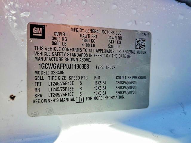 Продаж на аукціоні авто 2018 Chevrolet Express G2500, vin: 1GCWGAFP0J1190958, номер лоту: 63679516