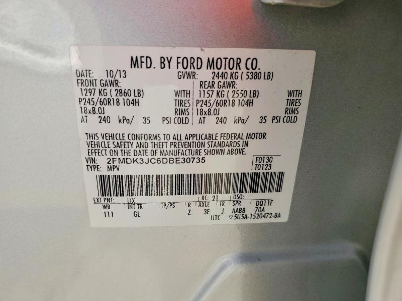 62840286 :رقم المزاد ، 2FMDK3JC6DBE30735 vin ، 2013 Ford Edge مزاد بيع