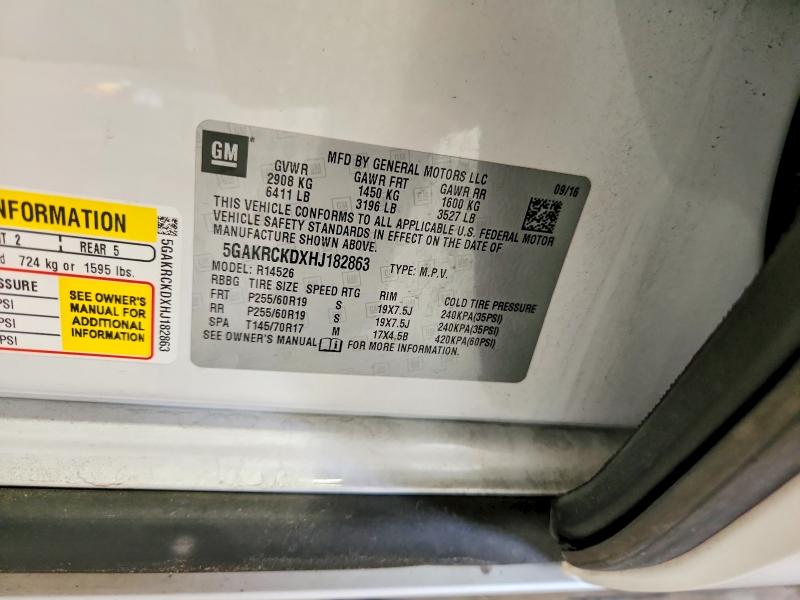 2017 Buick Enclave მანქანა იყიდება აუქციონზე, vin: 5GAKRCKDXHJ182863, აუქციონის ნომერი: 61067486