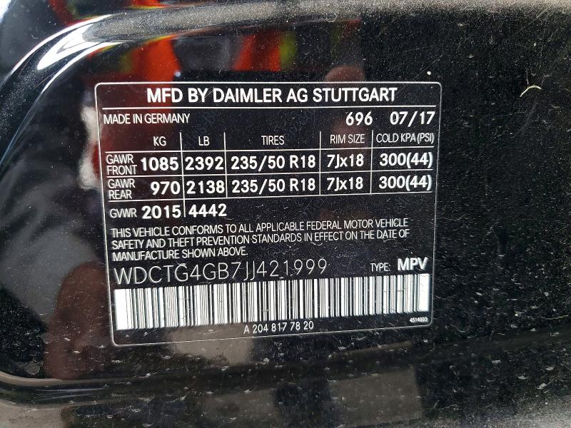 2018 Mercedes-benz Gla მანქანა იყიდება აუქციონზე, vin: WDCTG4GB7JJ421999, აუქციონის ნომერი: 62722376
