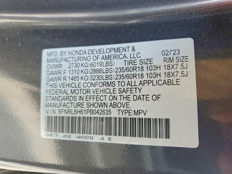 Aukcja sprzedaży 2023 Honda Odyssey, vin: 5FNRL6H61PB042635, numer aukcji: 59784146