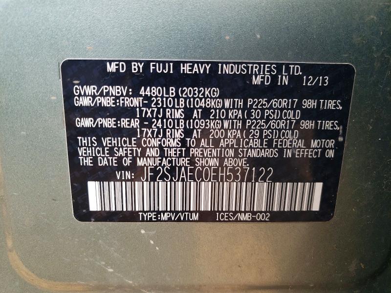 Aukcja sprzedaży 2014 Subaru Forester, vin: JF2SJAEC0EH537122, numer aukcji: 61068496