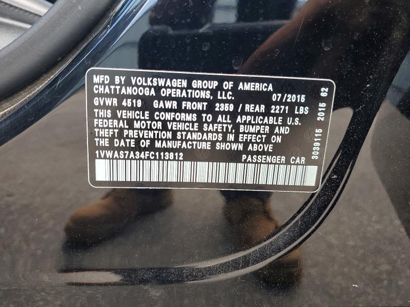 2015 Volkswagen Passat მანქანა იყიდება აუქციონზე, vin: 1VWAS7A34FC113812, აუქციონის ნომერი: 60045606
