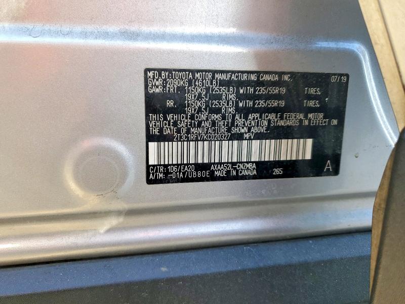 Продажа на аукционе авто 2019 Toyota Rav4, vin: 2T3C1RFV7KC020327, номер лота: 59744186