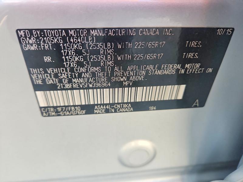 Auction sale of the 2015 Toyota Rav4, vin: 2T3BFREV5FW396964, lot number: 58967126